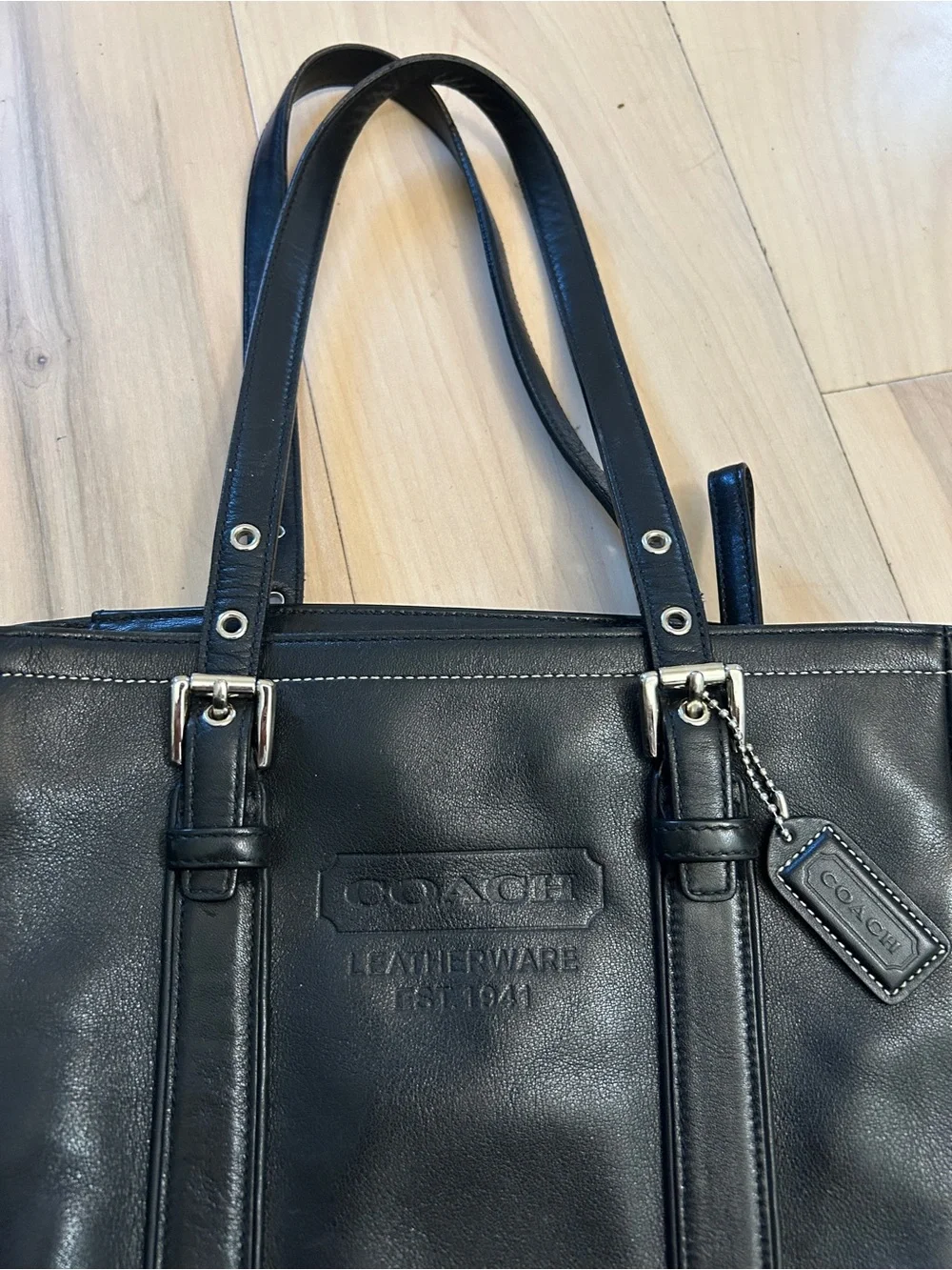 Vintage Coach Hamptons Leather Gallery Tote Black AO6Q-8E92